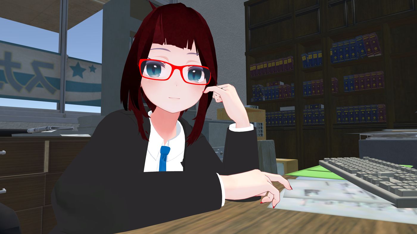 nesnalica at a VRChat café overlooking the city